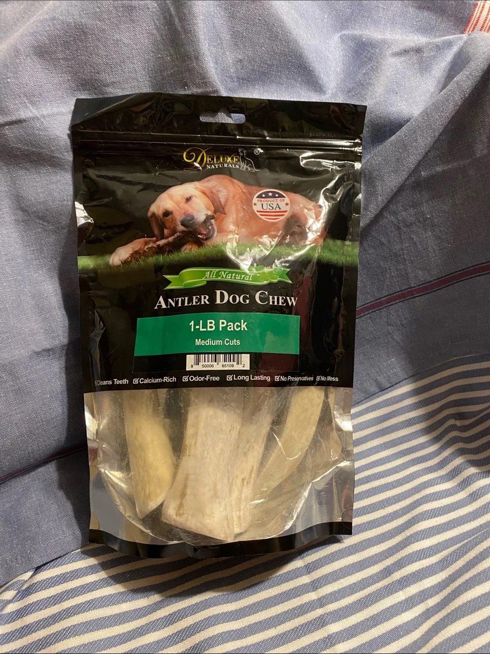 Deluxe Naturals Antler Dog Chew - Cream (1‑LB Pack)